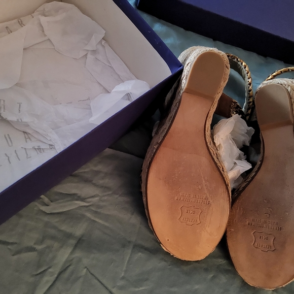 Stuart Weitzman Alex Wedge Platform Sandal 8.5 Gilt African Raffia - Picture 4 of 8